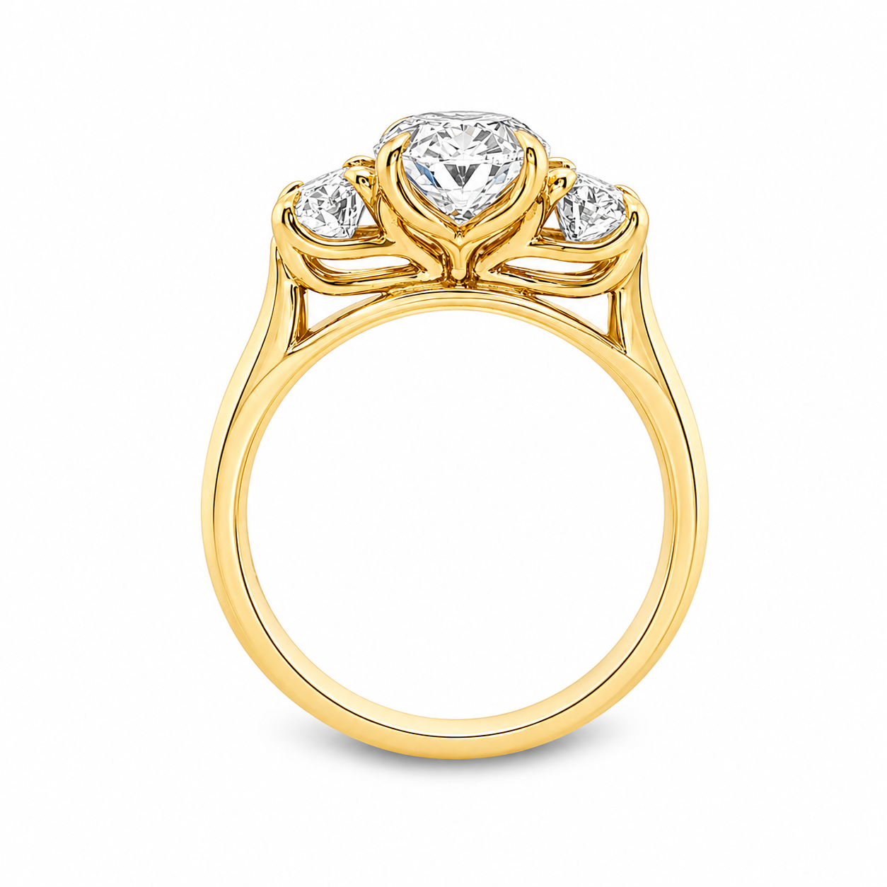 9ct Yellow Gold Oval Lab Grown Diamond Trilogy Ring – 3.08ct TDW