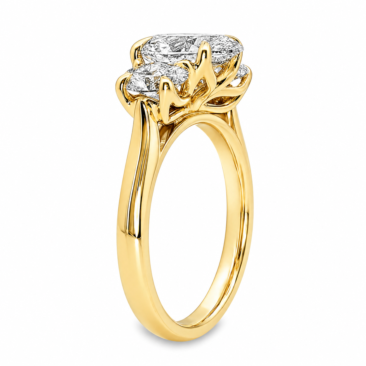 9ct Yellow Gold Oval Lab Grown Diamond Trilogy Ring – 3.08ct TDW