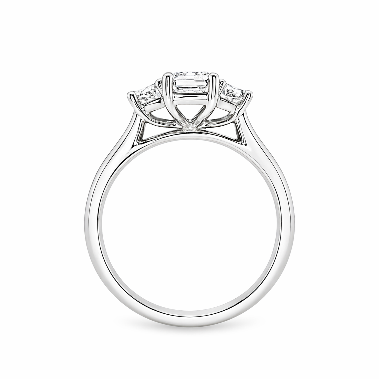 Platinum Emerald Cut and Trapezoid Lab Grown Diamond Trilogy Engagement Ring – 1.50ct TDW