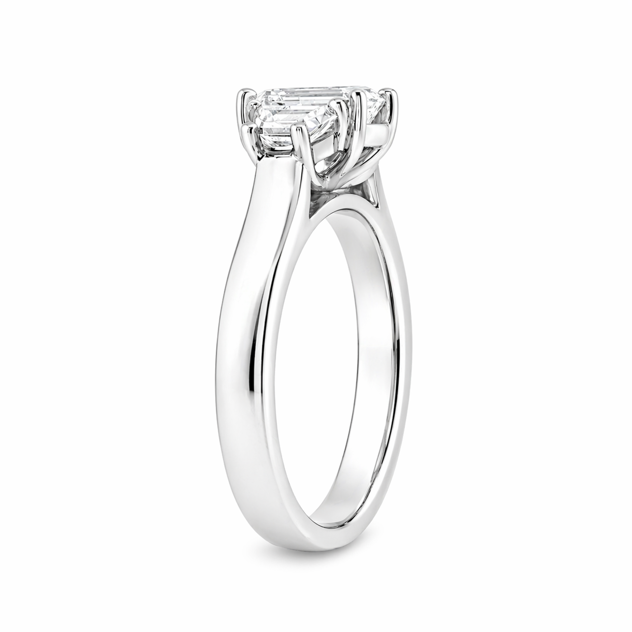 Platinum Emerald Cut and Trapezoid Lab Grown Diamond Trilogy Engagement Ring – 1.50ct TDW