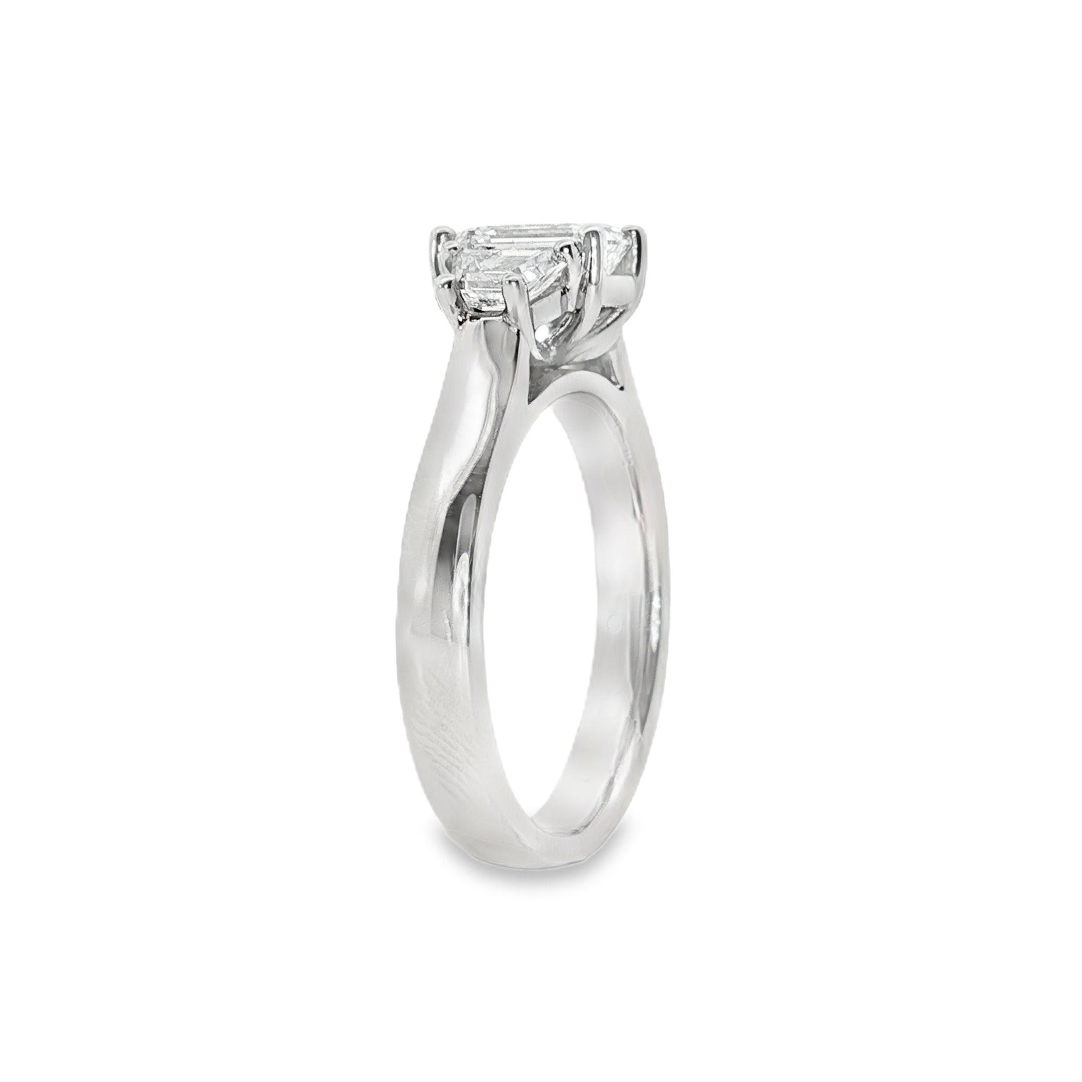 1.50ct Lab Diamond Trilogy Engagement Ring | Platinum, Emerald + Trapezoid Cuts