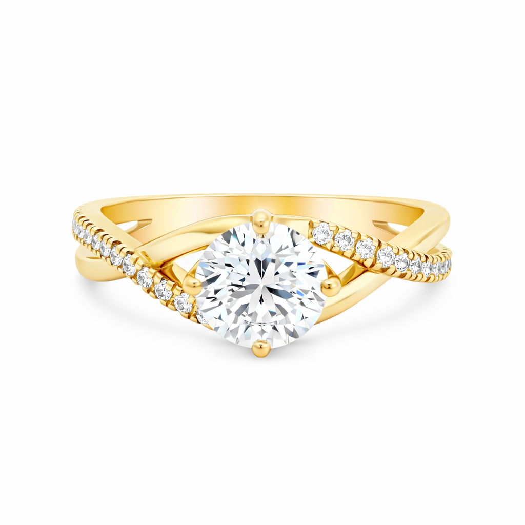 18ct Yellow Gold Round Brilliant Cut Lab Grown Diamond Ring with Split Shoulders – 1.18ct TDW