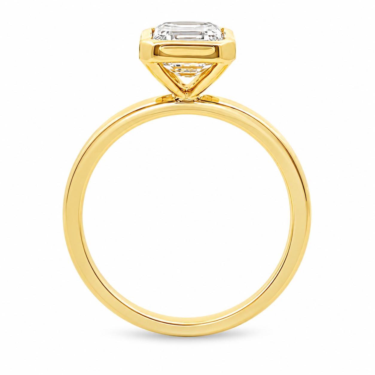 9ct Yellow Gold Bezel Set Emerald Cut Lab Grown Diamond Solitaire Ring – 2.08ct TDW
