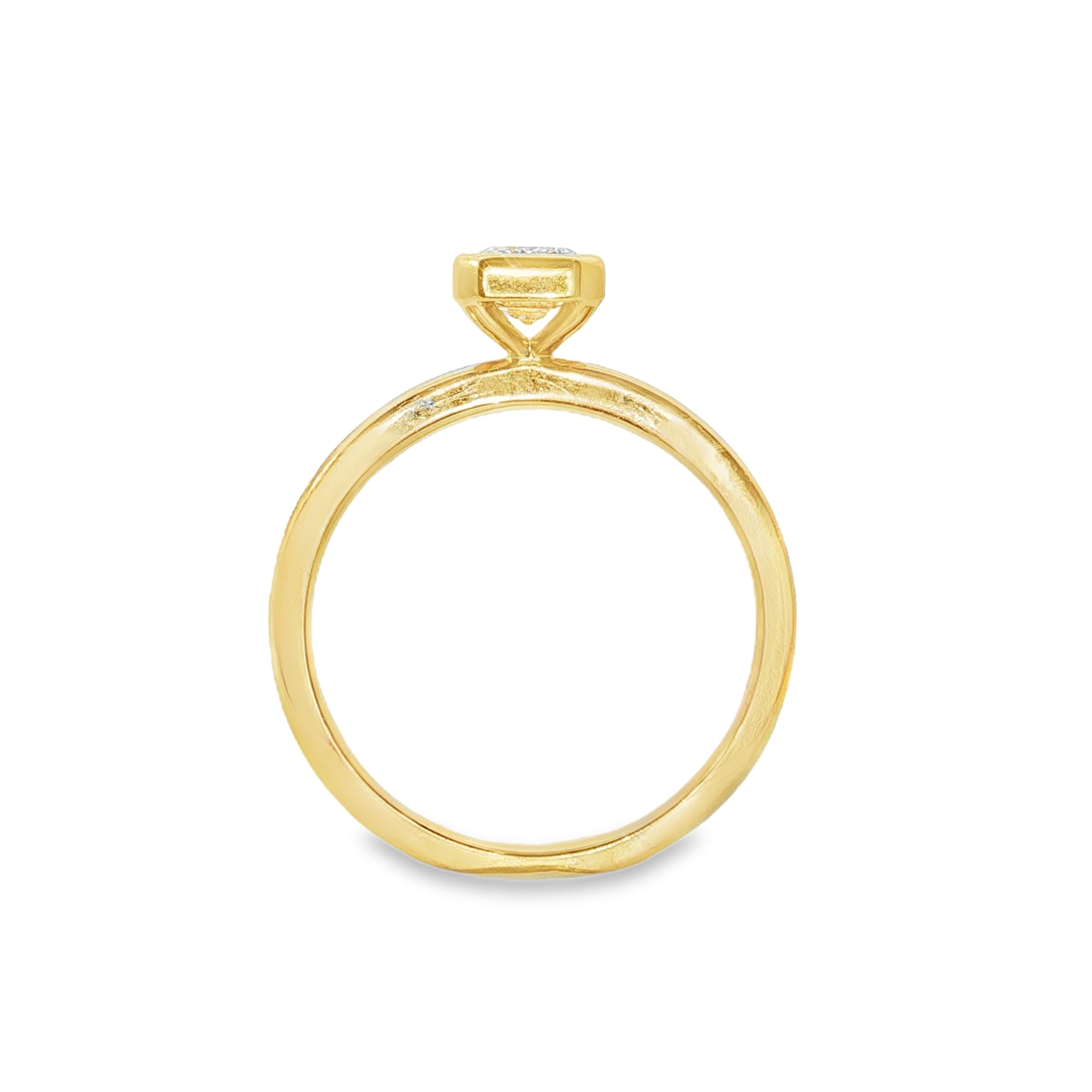 14ct Yellow Gold Bezel Set 1.01ct Emerald Cut Lab Grown Diamond on a Solitaire Ring