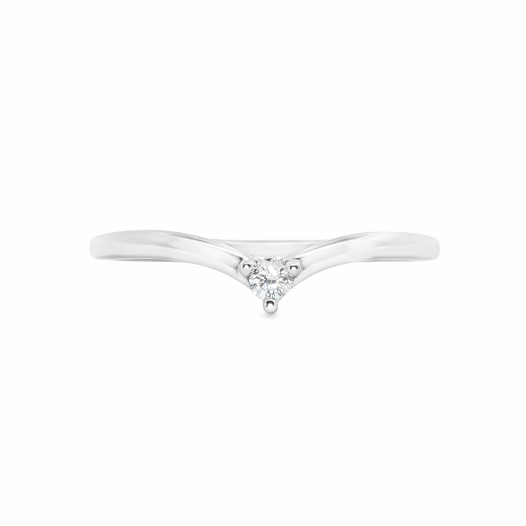 9ct White Gold 3 Claw Lab Grown Diamond Wishbone V-Shape Ring – 0.05ct TDW