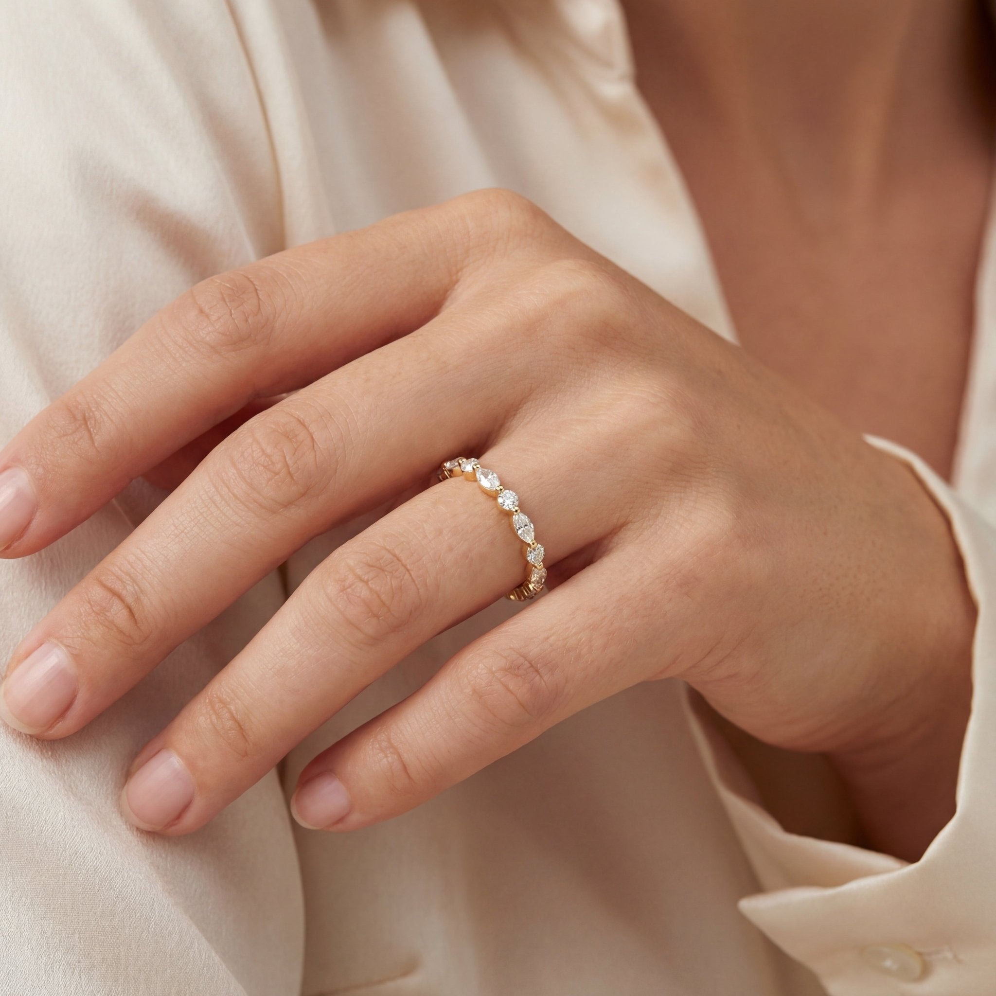 9ct Yellow Gold Round and Marquise Lab Grown Diamond Eternity Band – 0.40ct TDW - Diamond Lab Boutique