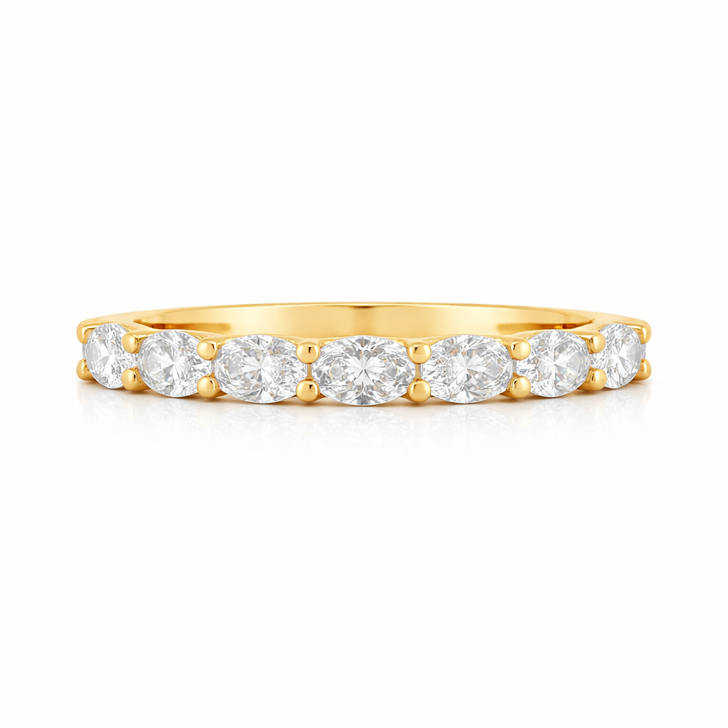 9ct Yellow Gold Oval Brilliant Lab Grown Diamond Wedding Band TDW= 0.75ct