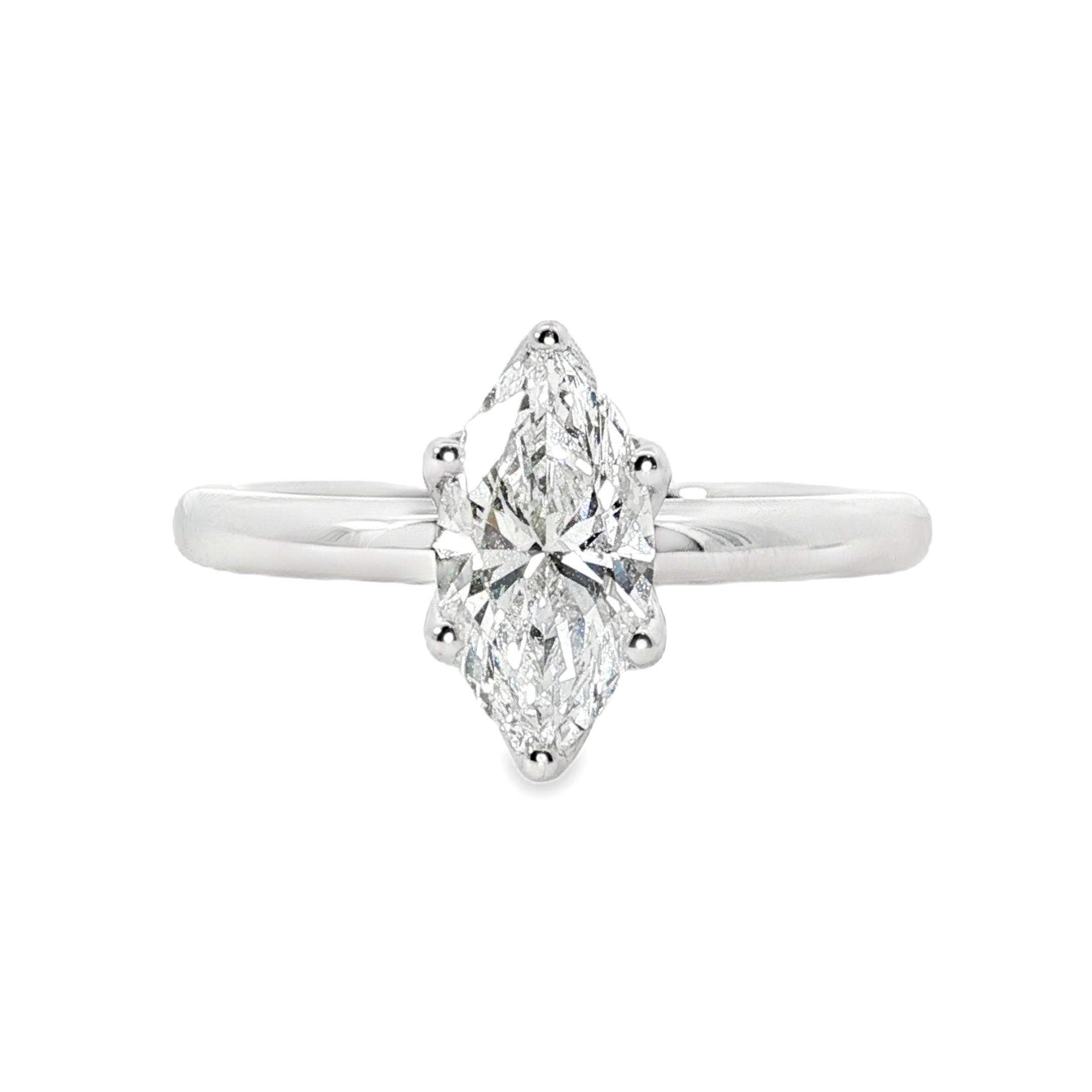 18ct White Gold Marquise Cut Lab Grown Diamond Solitaire Ring – 1.00ct TDW