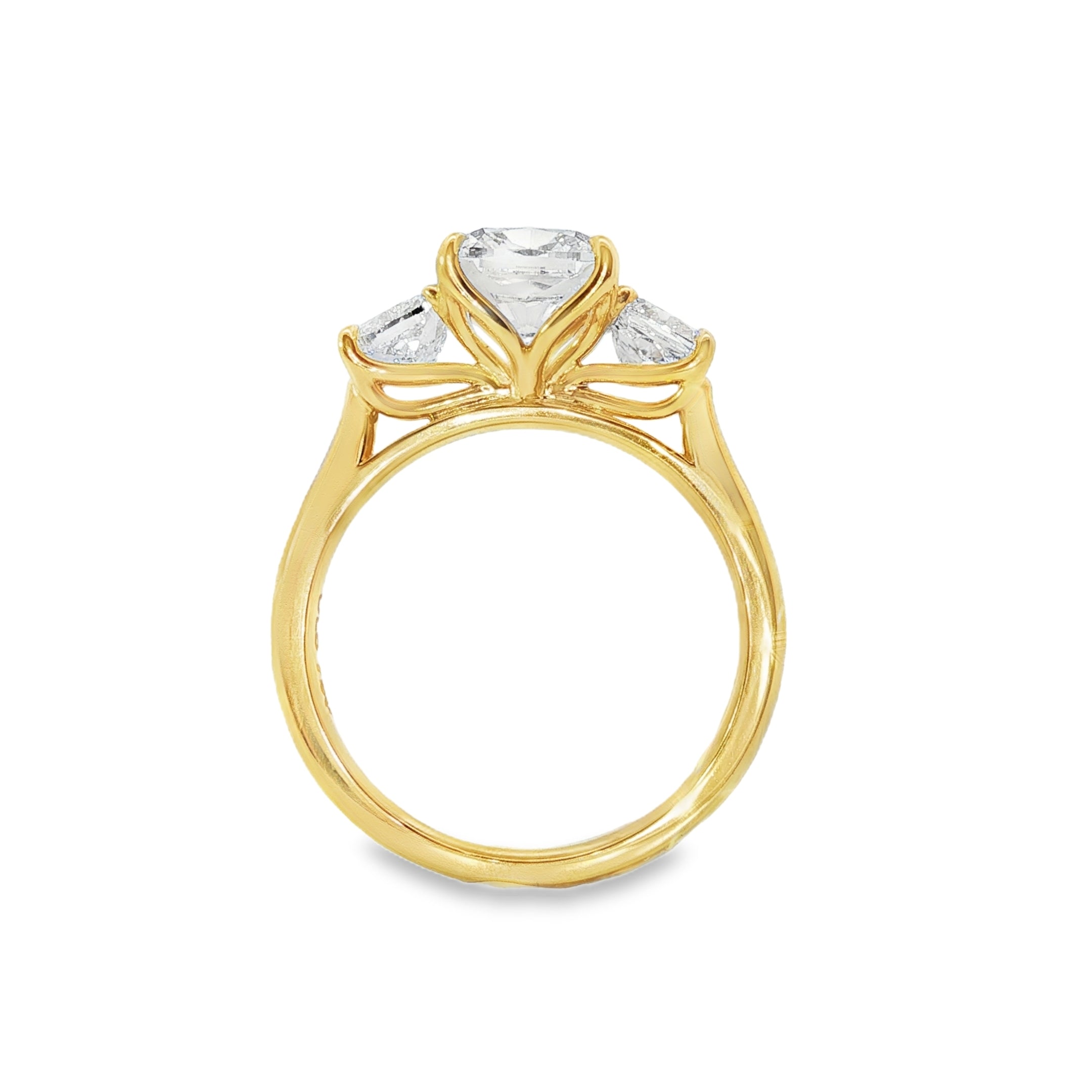 3.14ct Lab-Grown Diamond Trilogy Ring in 18ct Yellow Gold, Cushion Cut