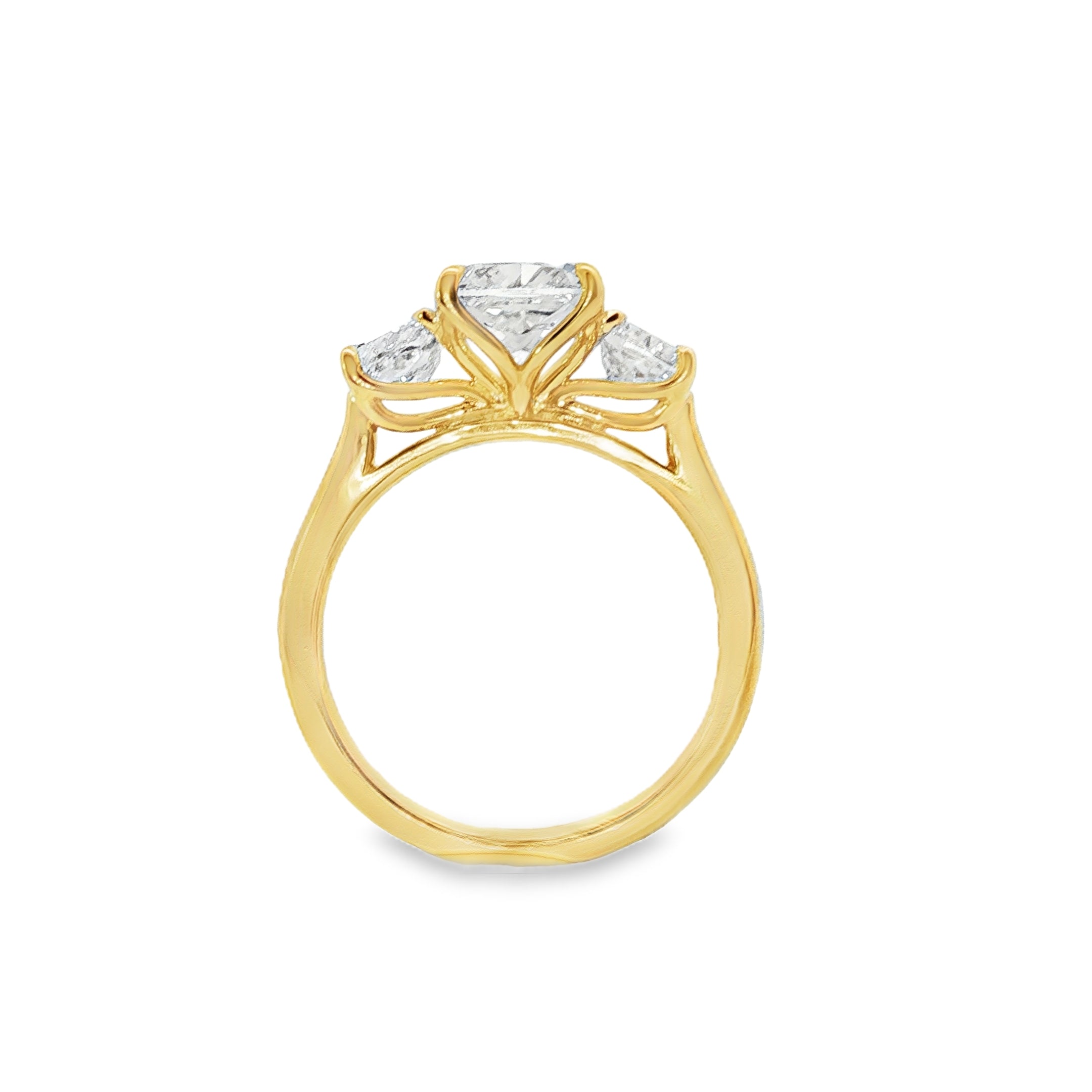 18ct Yellow Gold Cushion Cut 3.05ct LGD Trilogy Ring – 2.04ct E VVS2 Centre