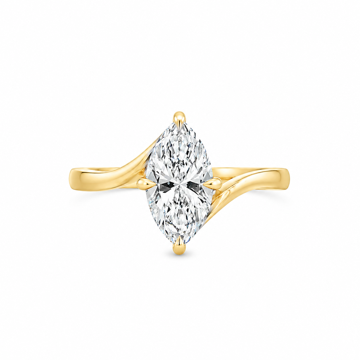 9ct Yellow Gold Marquise Cut Lab Grown Diamond Cross Over Shoulder Ring – 2.02ct TDW