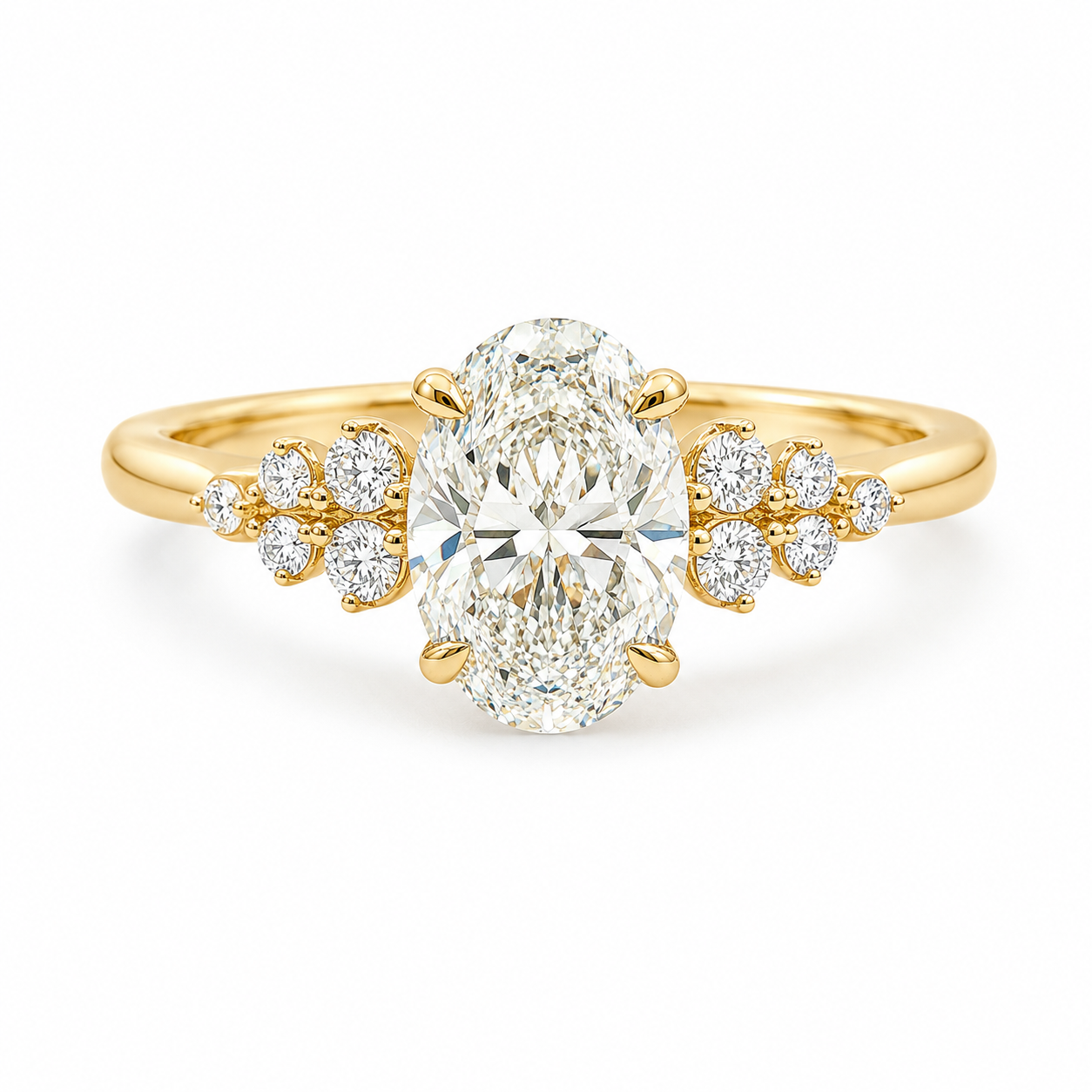 9ct Yellow Gold Oval Lab Grown Diamond Ring with Cluster Shoulders – 2.30ct TDW