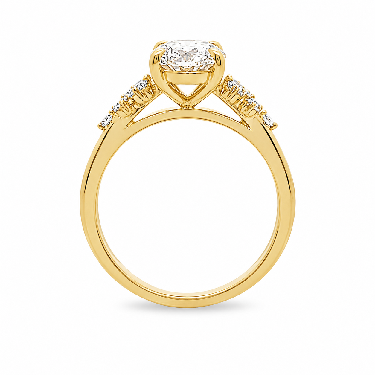 9ct Yellow Gold Oval Lab Grown Diamond Ring with Cluster Shoulders – 2.30ct TDW