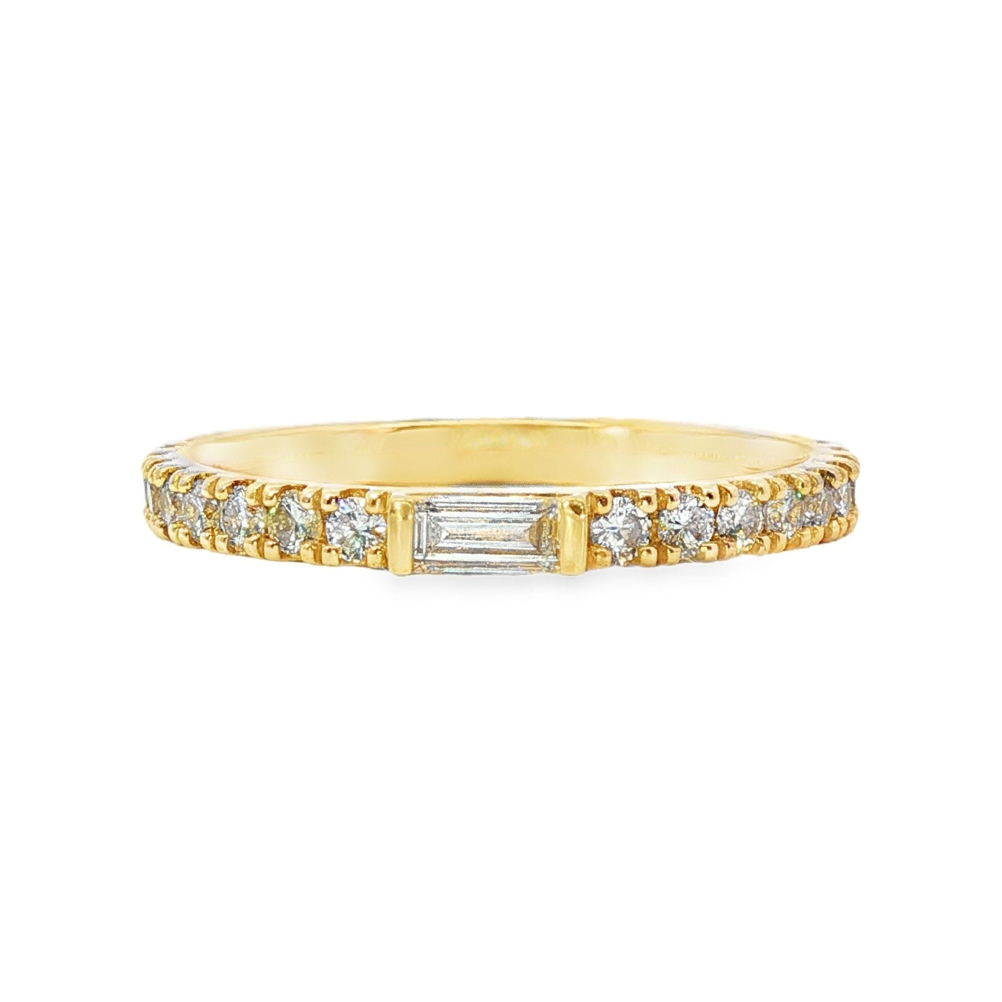 0.75ct Lab-Grown Diamond Band in 9ct Yellow Gold, Baguette & Round Cut, 0.11ct Baguette Centre, 31 Stones, F+ VS+ - Diamond Lab Boutique