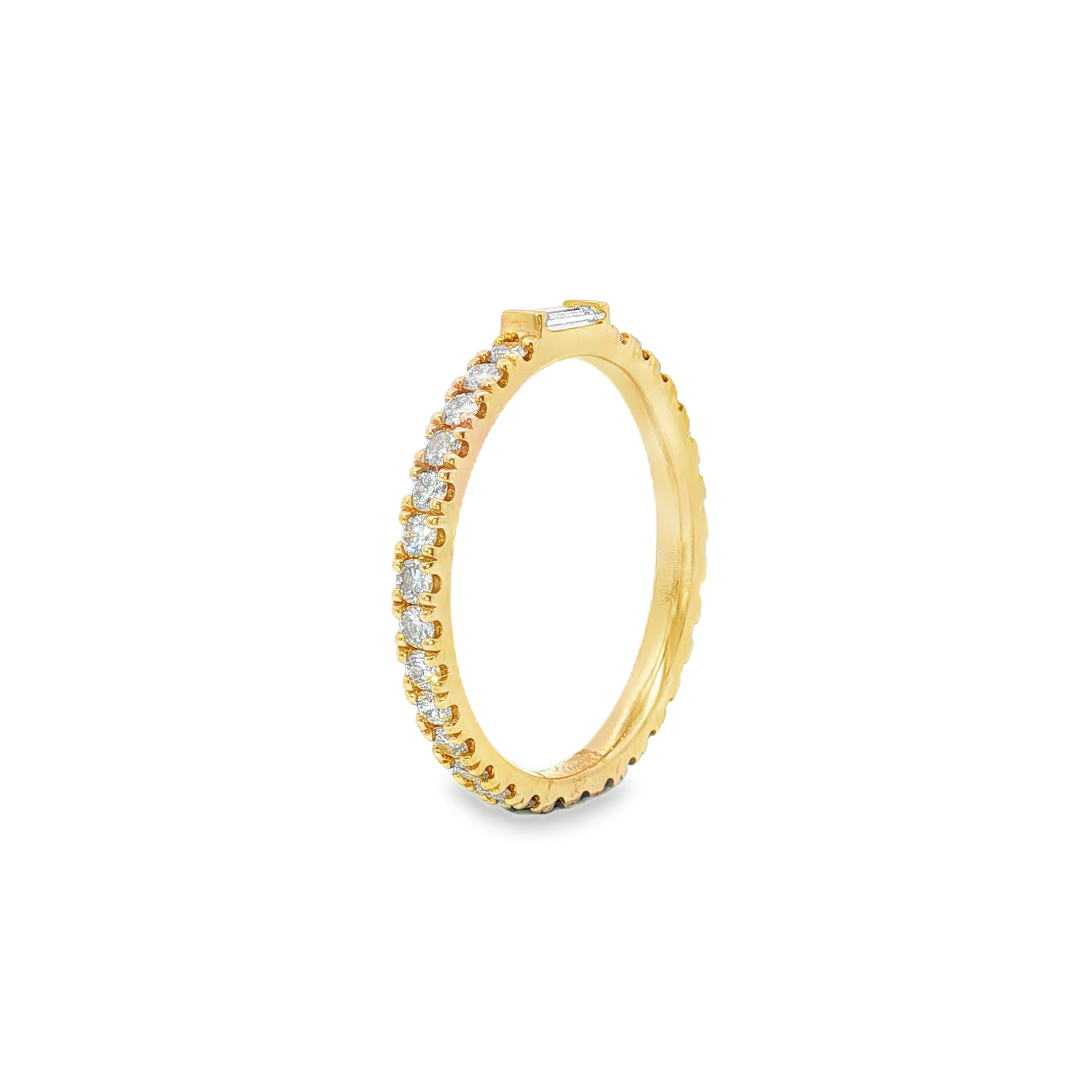 0.75ct Lab-Grown Diamond Band in 9ct Yellow Gold, Baguette & Round Cut, 0.11ct Baguette Centre, 31 Stones, F+ VS+