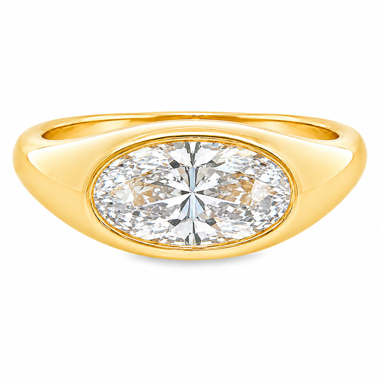 9ct Yellow Gold Bezel Set Moval Lab Grown Diamond Ring – 2.07ct TDW