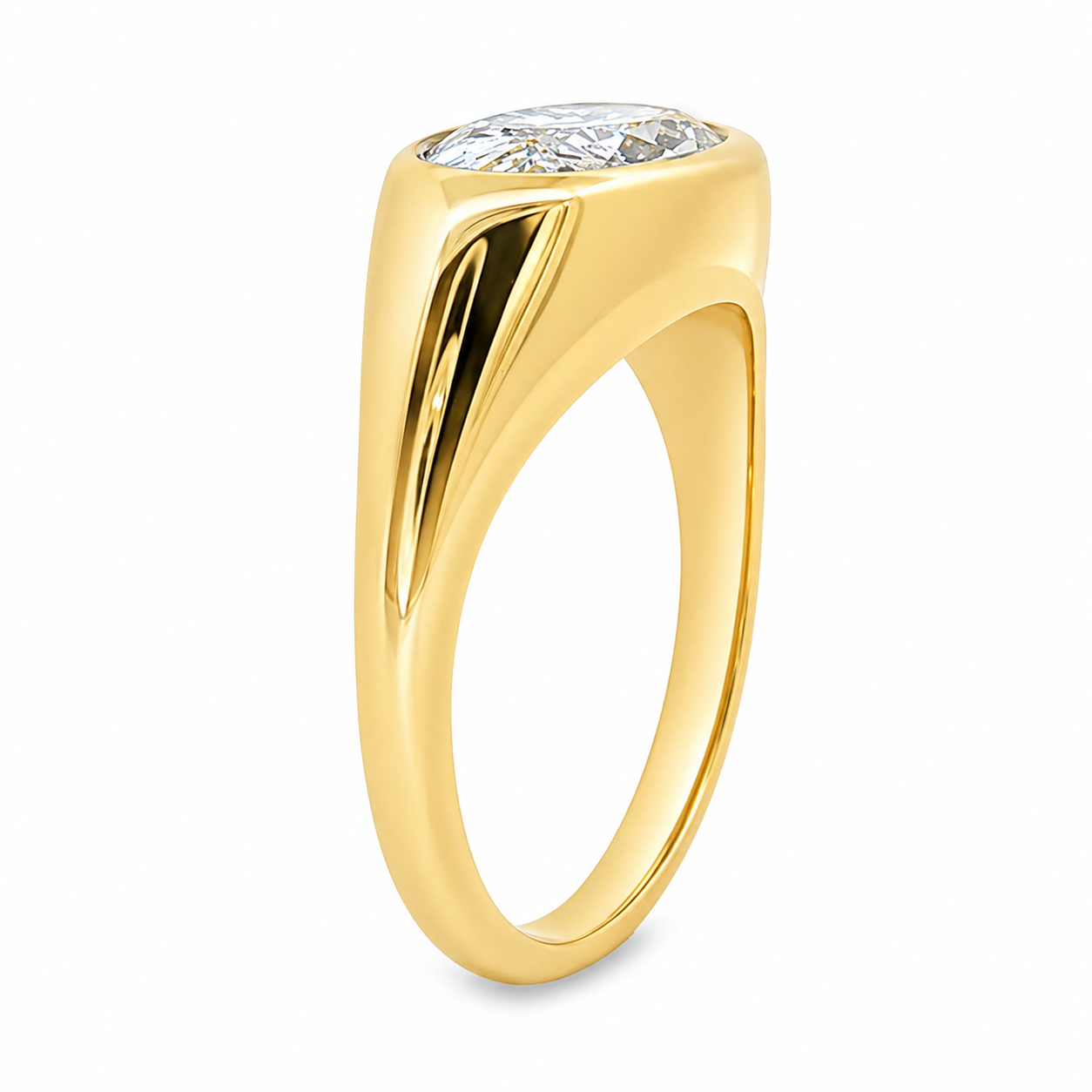9ct Yellow Gold Bezel Set Moval Lab Grown Diamond Ring – 2.07ct TDW