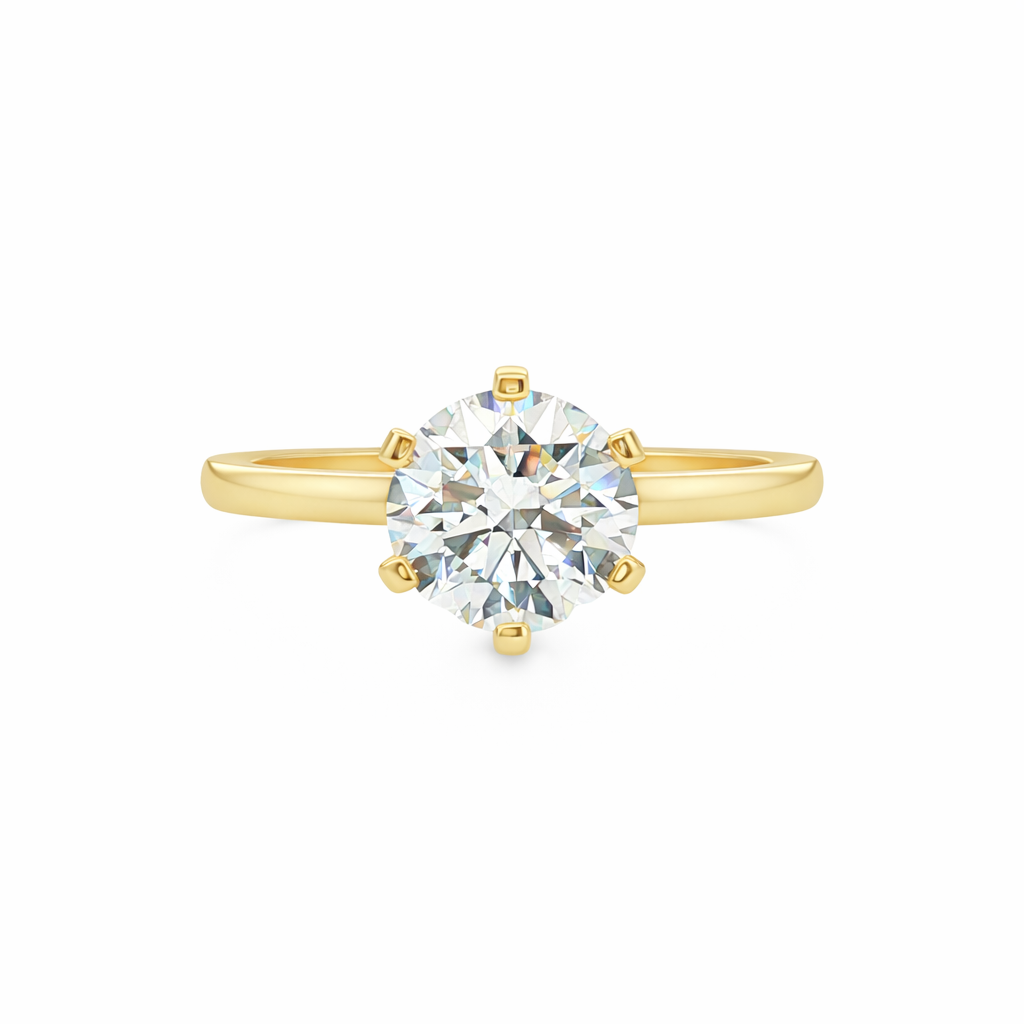 14ct Yellow Gold 6 Claw Set Round Lab Grown Diamond Solitaire Ring – 2.57ct TDW