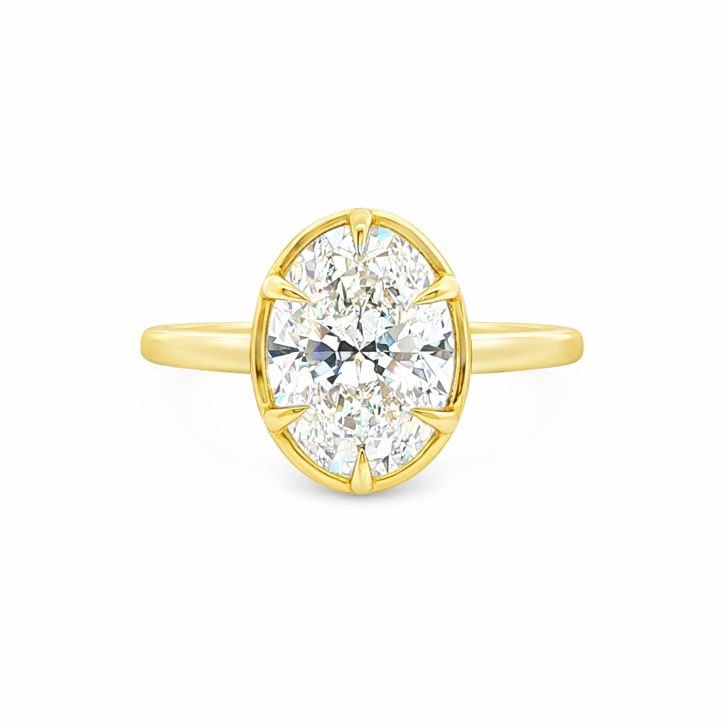 9ct Yellow Gold 6 Eagle Claw Set Oval Cut Lab Grown Diamond Solitaire Georgian Style Ring – 4.06ct TDW