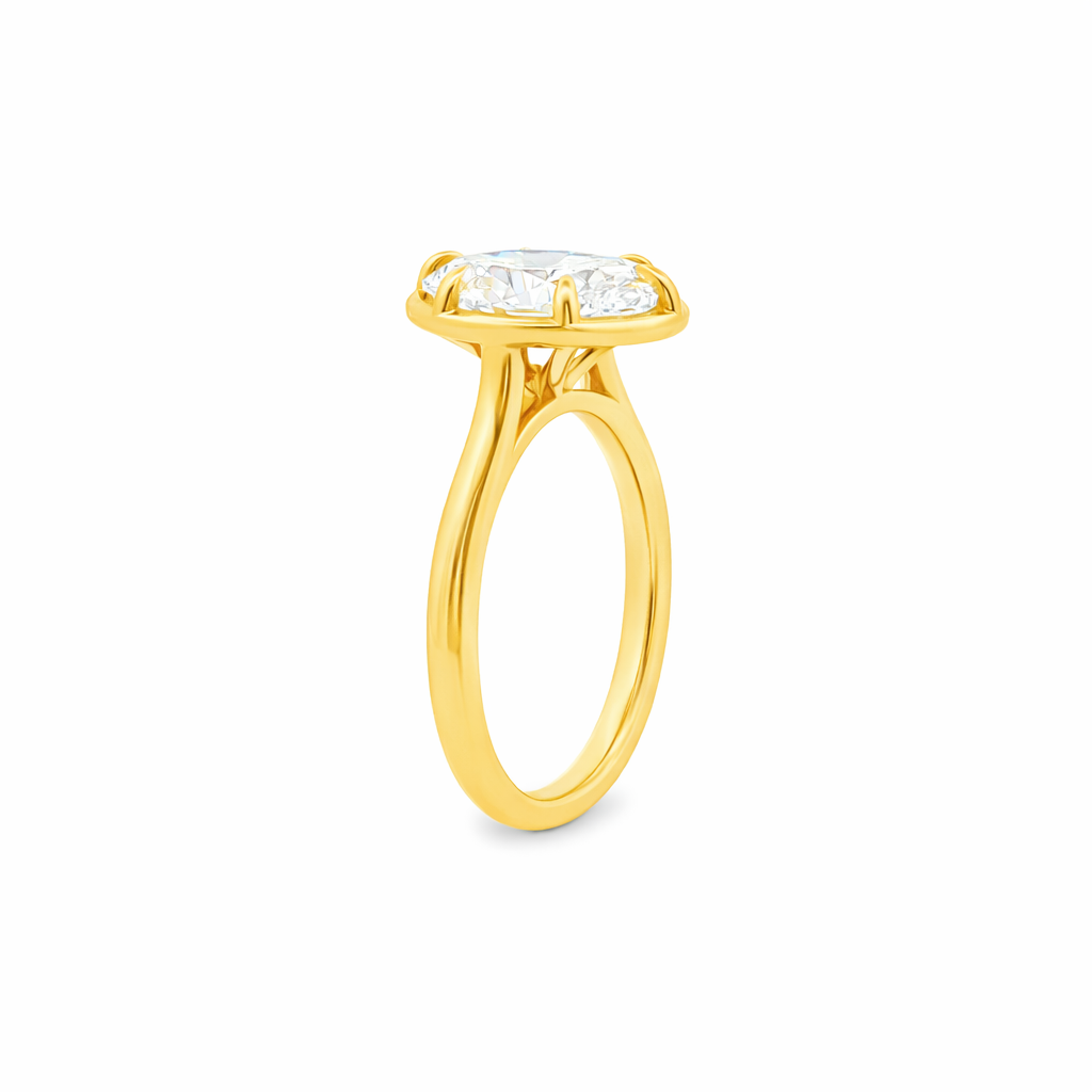 9ct Yellow Gold 6 Eagle Claw Set Oval Cut Lab Grown Diamond Solitaire Georgian Style Ring – 4.06ct TDW