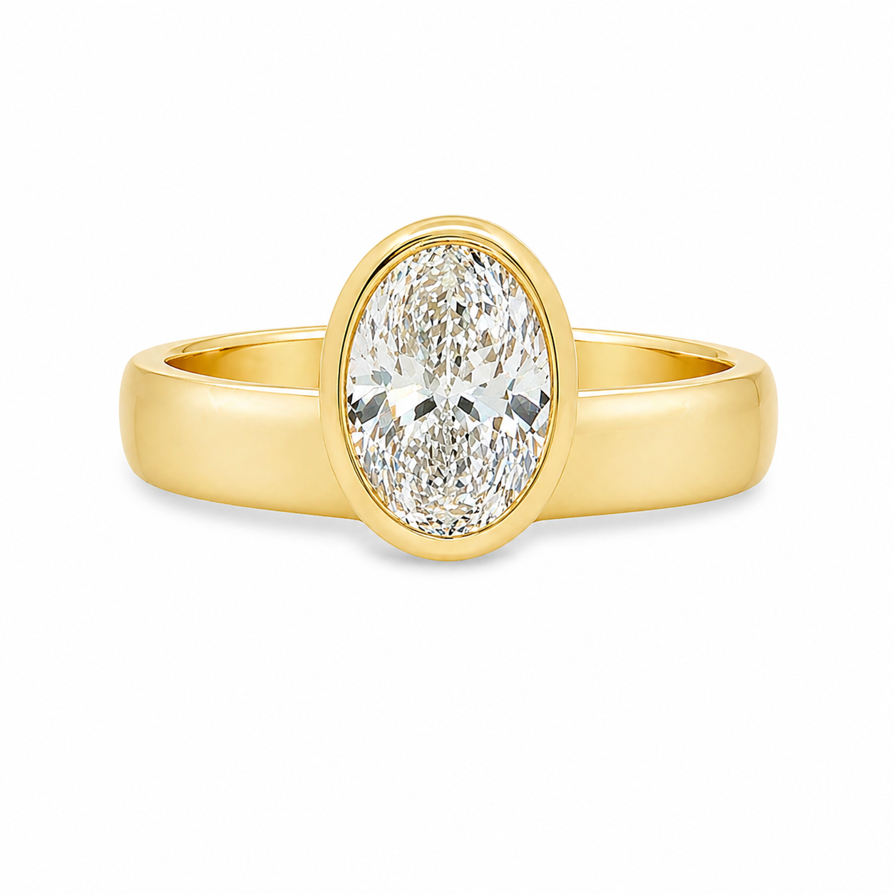 9ct Yellow Gold Bezel Set Oval Lab Grown Diamond Off-Set Statement Ring – 2.04ct TDW