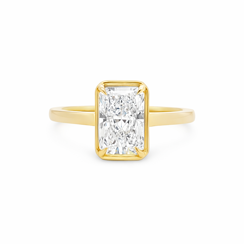 9ct Yellow Gold 4 Eagle Claw Set Radiant Cut Lab Grown Diamond Georgian Style Solitaire Ring – 2.00ct TDW