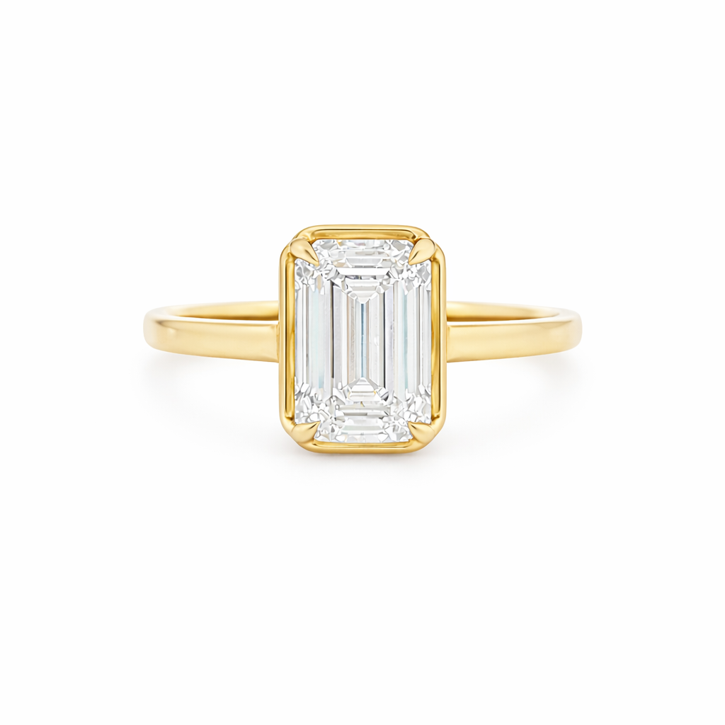9ct Yellow Gold 4 Eagle Claw Set Emerald Cut Lab Grown Diamond Georgian Style Solitaire Ring – 2.02ct TDW