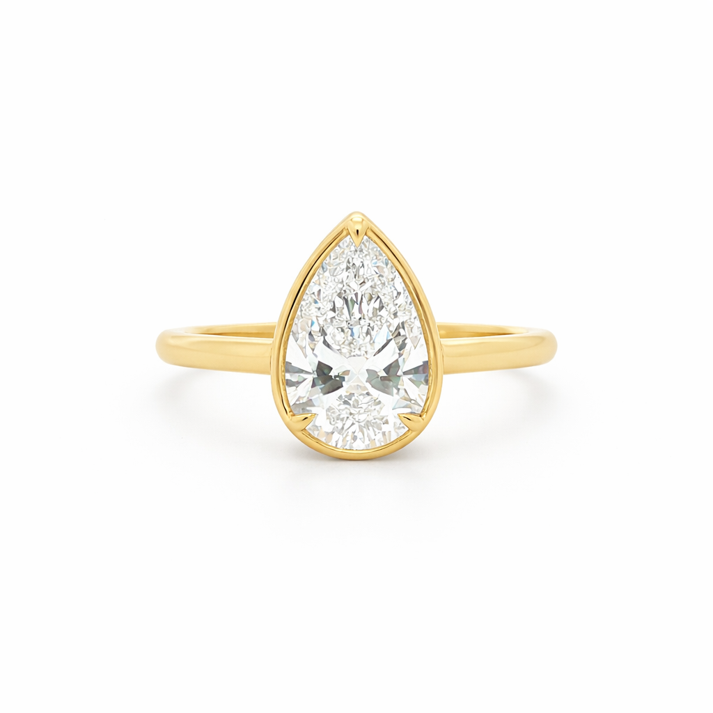 9ct Yellow Gold 4 Eagle Claw Set Pear Cut Lab Grown Diamond Georgian Style Solitaire Ring – 2.04ct TDW