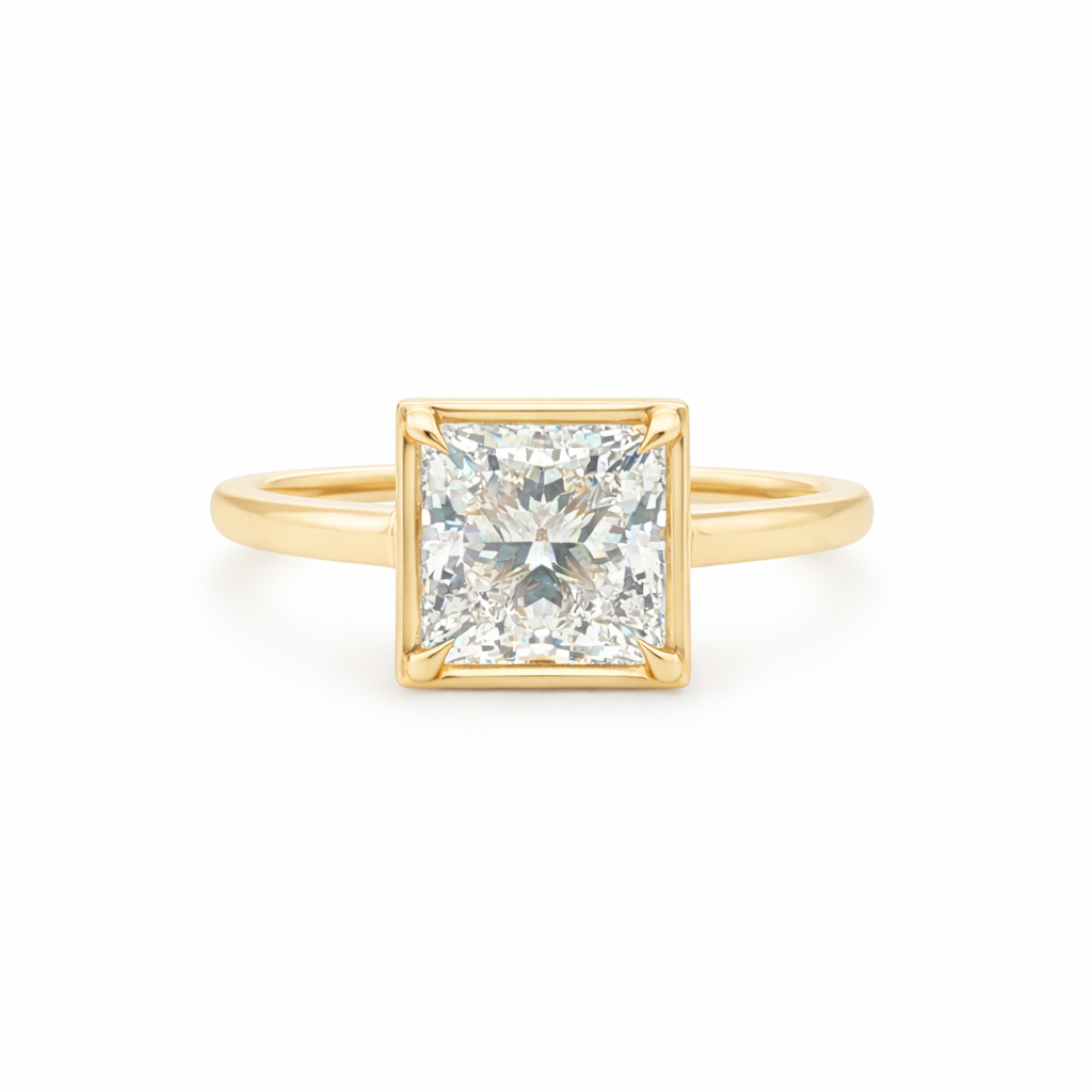 9ct Yellow Gold 4 Eagle Claw Set Princess Cut Lab Grown Diamond Georgian Style Solitaire Ring – 2.01ct TDW