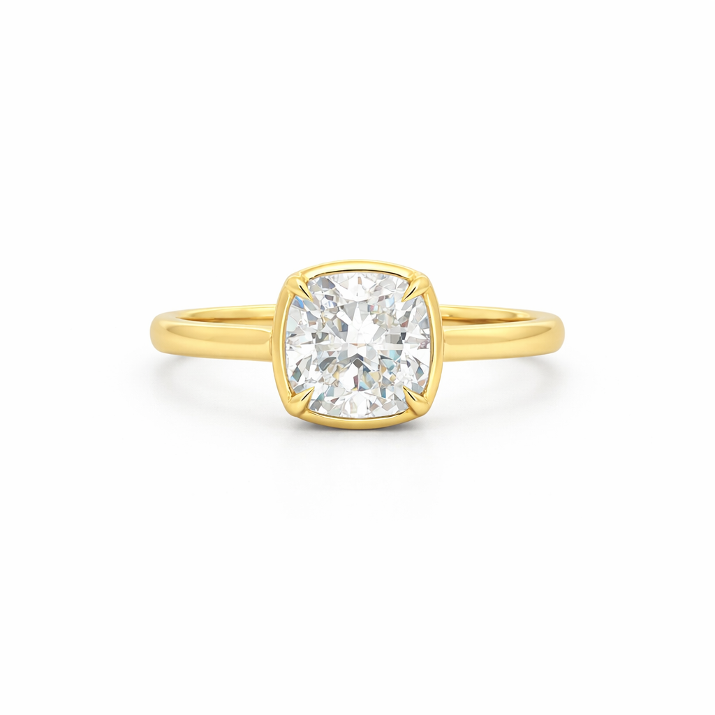 9ct Yellow Gold 4 Eagle Claw Set Cushion Cut Lab Grown Diamond Georgian Style Solitaire Ring – 2.05ct TDW