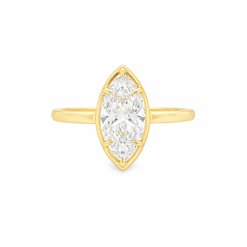 9ct Yellow Gold 4 Eagle Claw Set Marquise Cut Lab Grown Diamond Georgian Style Solitaire Ring – 2.02ct TDW
