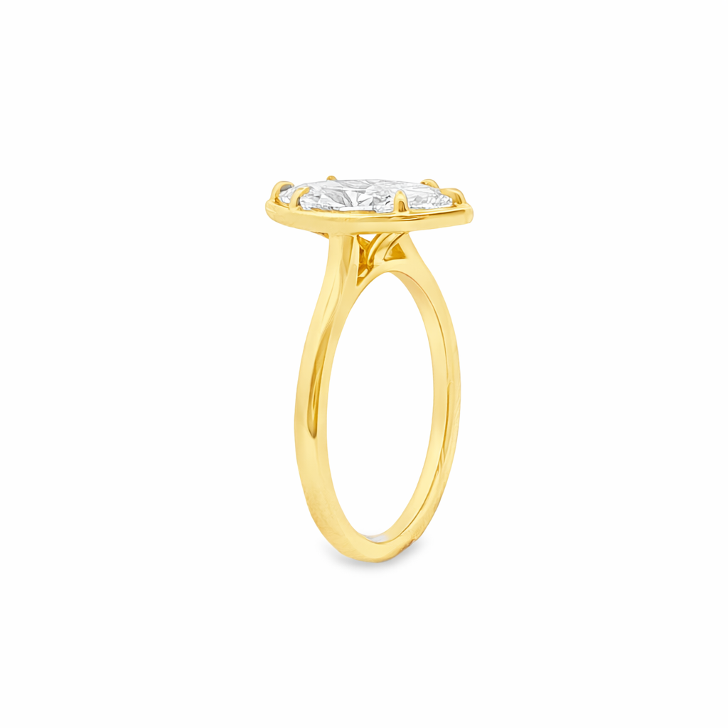 9ct Yellow Gold 4 Eagle Claw Set Marquise Cut Lab Grown Diamond Georgian Style Solitaire Ring – 2.02ct TDW
