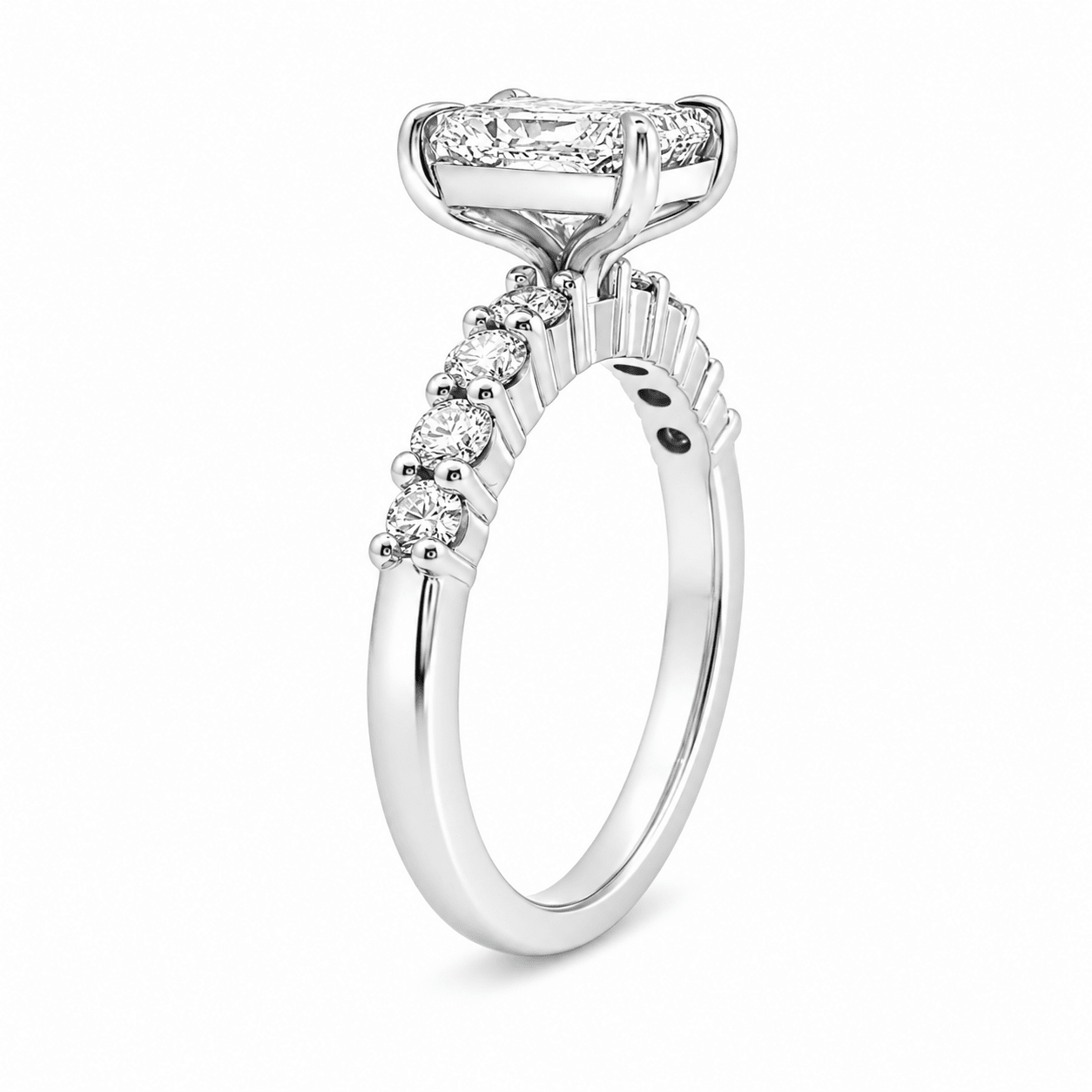 18ct White Gold Radiant Cut Lab Grown Diamond Ring with Diamond Set Shoulders – 1.45ct TDW