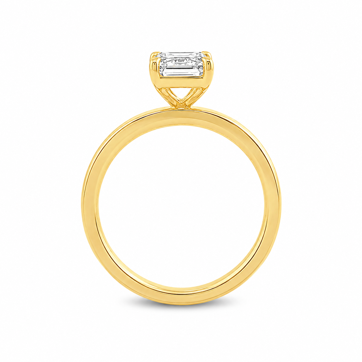 14ct Yellow Gold Emerald Cut Lab Grown Diamond Solitaire Ring with Wide Flat Band – 1.50ct TDW