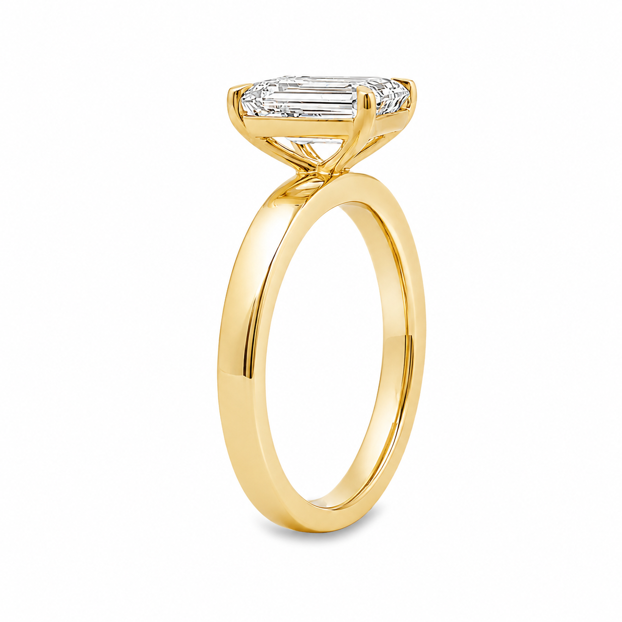 14ct Yellow Gold Emerald Cut Lab Grown Diamond Solitaire Ring with Wide Flat Band – 1.50ct TDW
