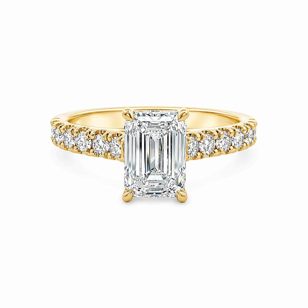 9ct Yellow Gold 1.55ct Emerald Cut Claw Solitaire with Diamond Set Shoulders Engagement Ring