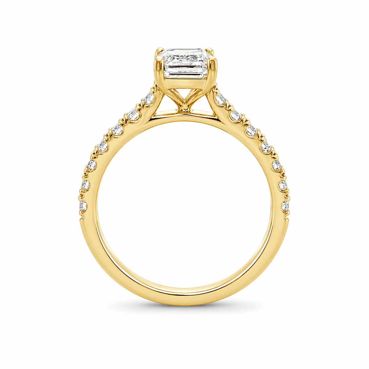 9ct Yellow Gold 1.55ct Emerald Cut Claw Solitaire with Diamond Set Shoulders Engagement Ring
