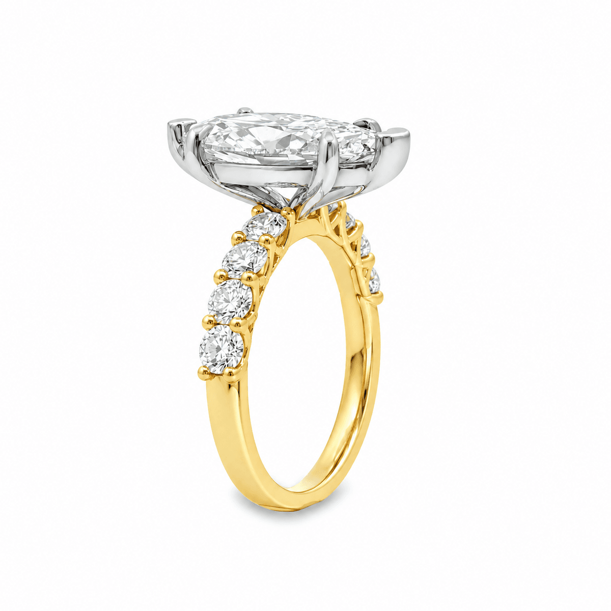 18ct Yellow Gold & Platinum 4.07ct Marquise Cut 6 Claw Diamond Set Shoulders Ring