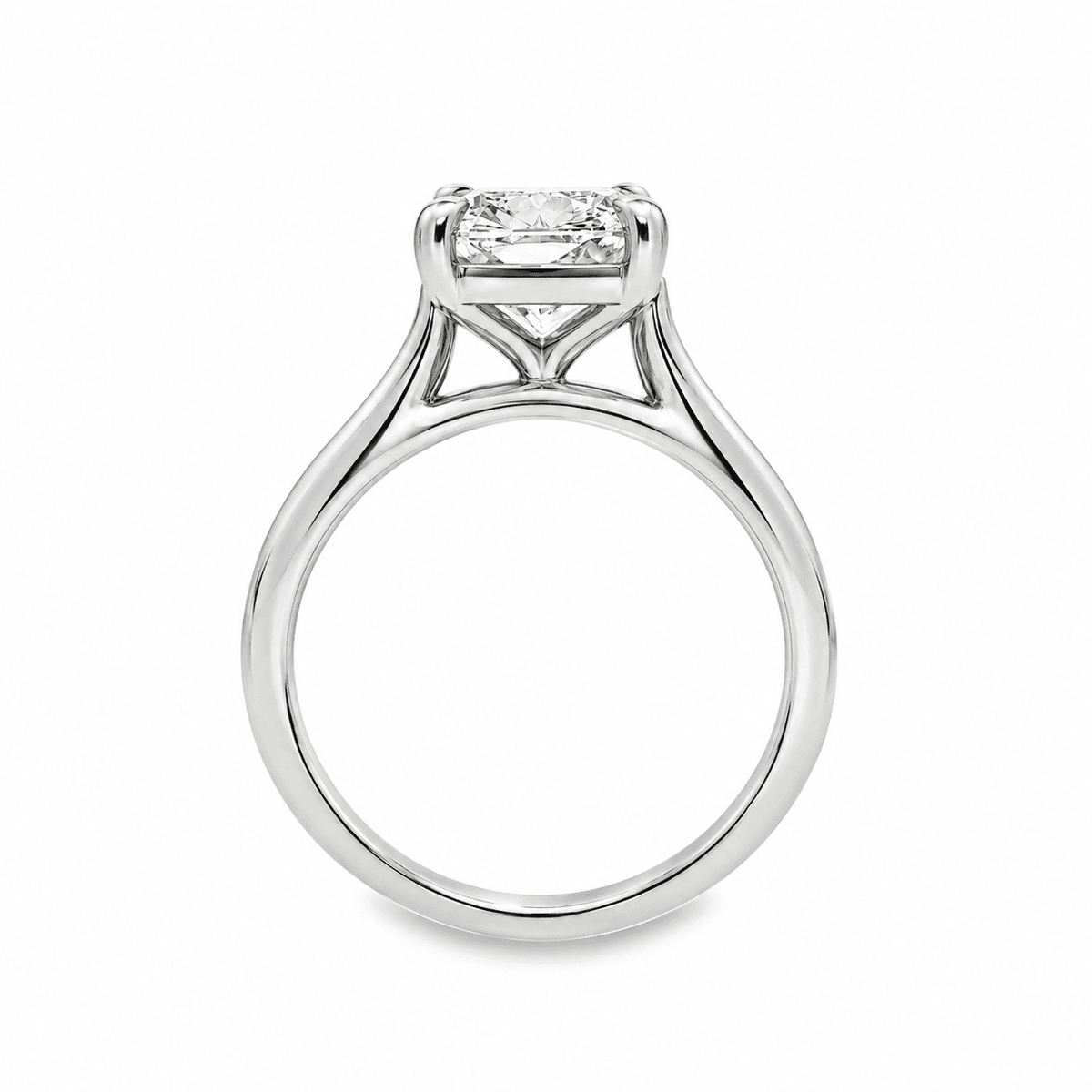 Platinum 3.02ct Elongated Cushion Cut 4 Eagle Claw Solitaire Ring with Cathedral Shoulders