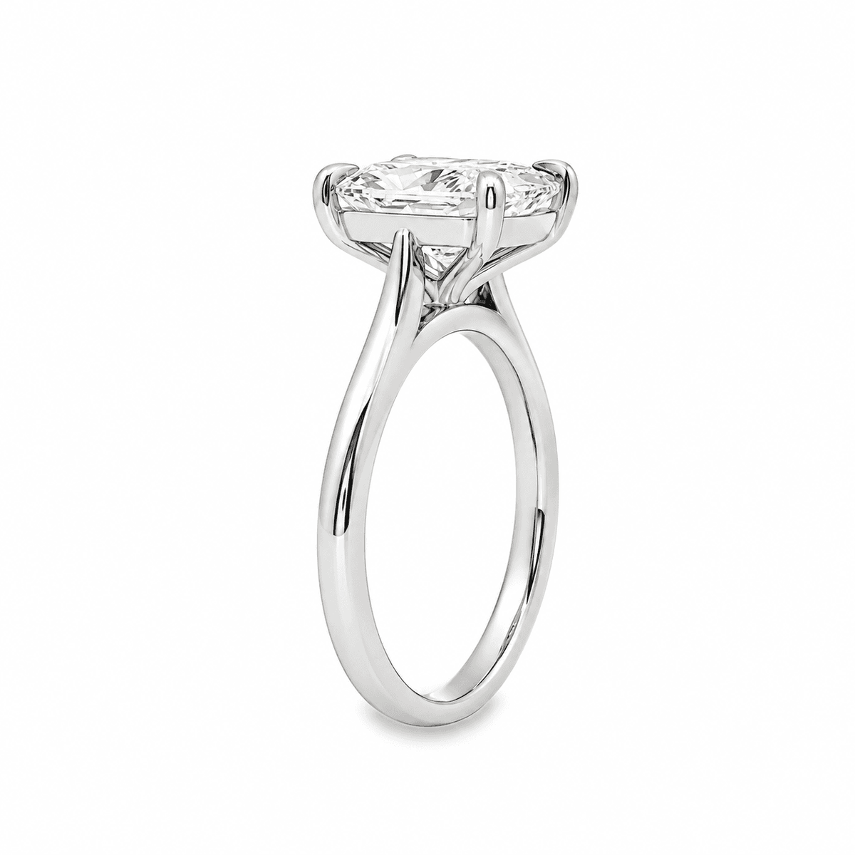 Platinum 3.02ct Elongated Cushion Cut 4 Eagle Claw Solitaire Ring with Cathedral Shoulders