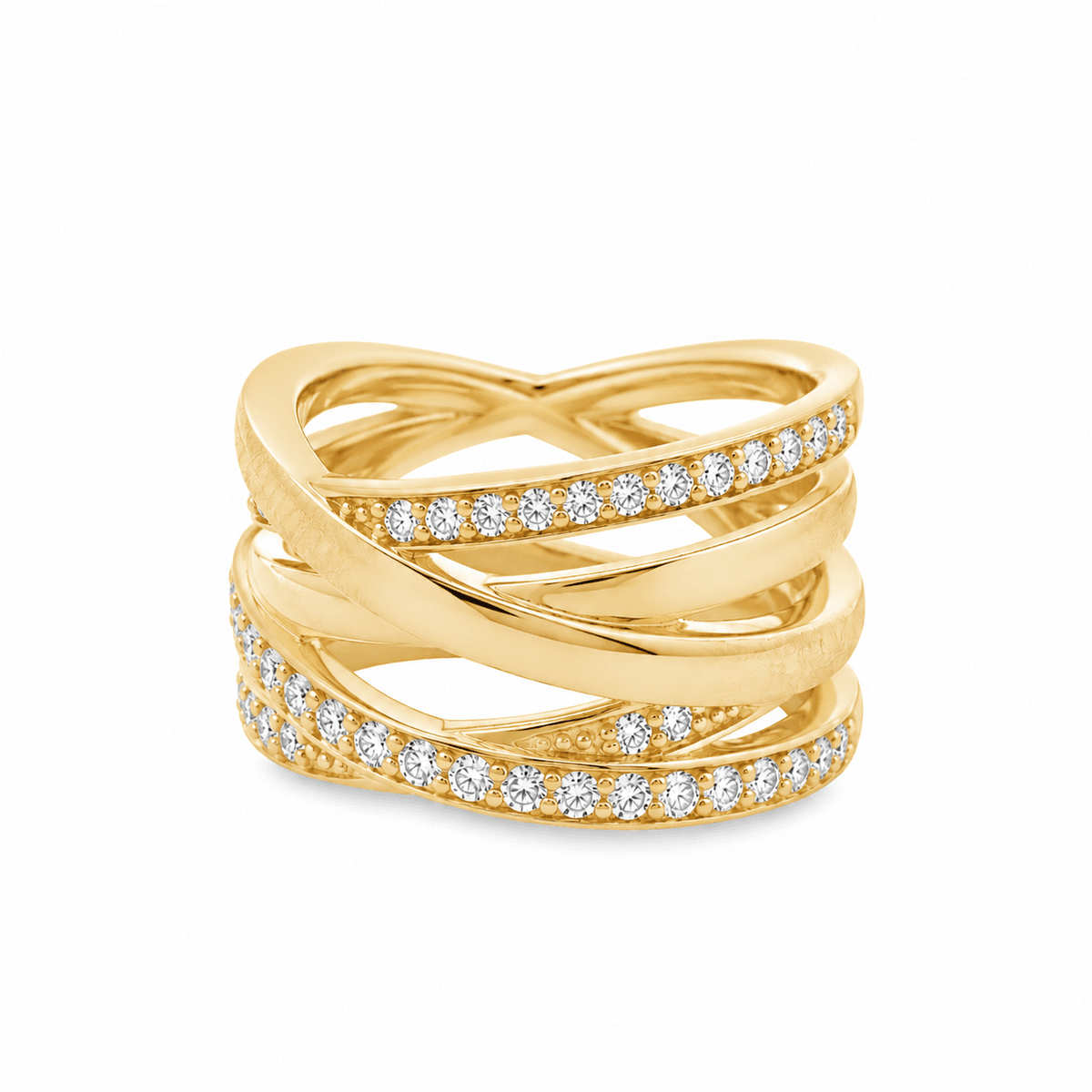 9ct Yellow Gold 0.50ct Round Cut Diamond Set Multi-Band Statement Ring