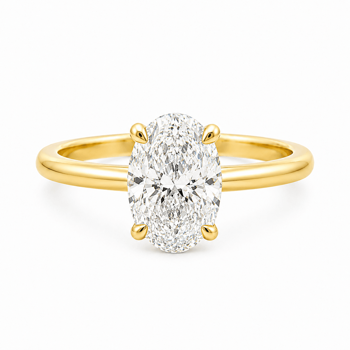 9ct Yellow Gold 2.03ct Oval Cut Claw Solitaire with Cathedral Shoulders Engagement Ring