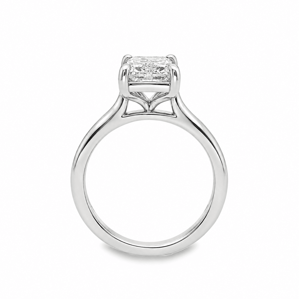 14ct White Gold 2.08ct Radiant Cut 4 Eagle Claw Solitaire Ring with Cathedral Shoulders