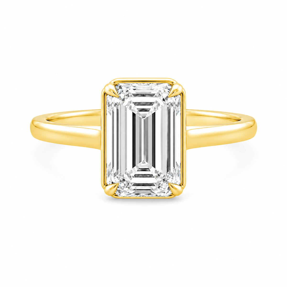 9ct Yellow Gold Emerald Cut Lab Grown Diamond Georgian Style Solitaire Ring – 2.08ct TDW