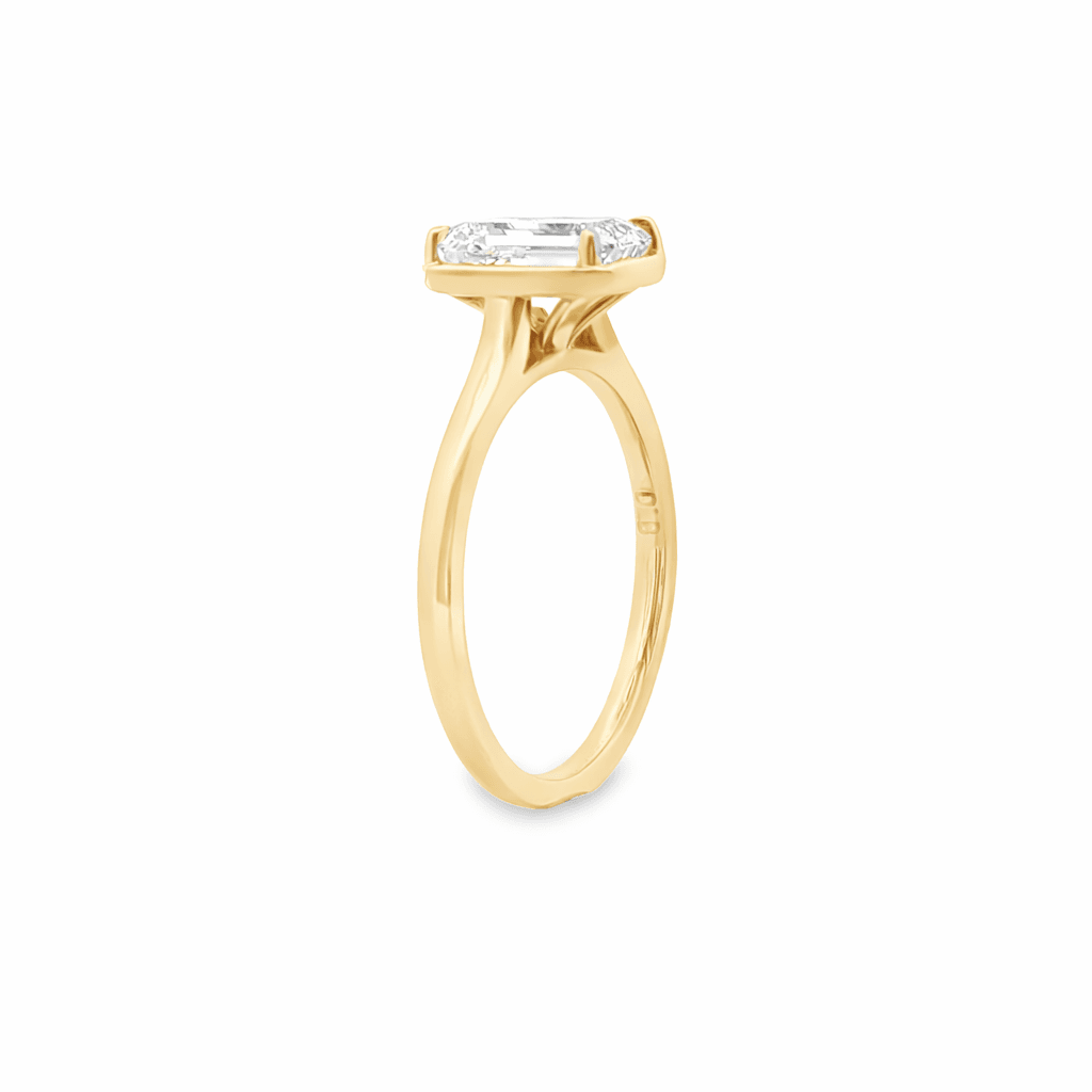 9ct Yellow Gold Emerald Cut Lab Grown Diamond Georgian Style Solitaire Ring – 2.08ct TDW