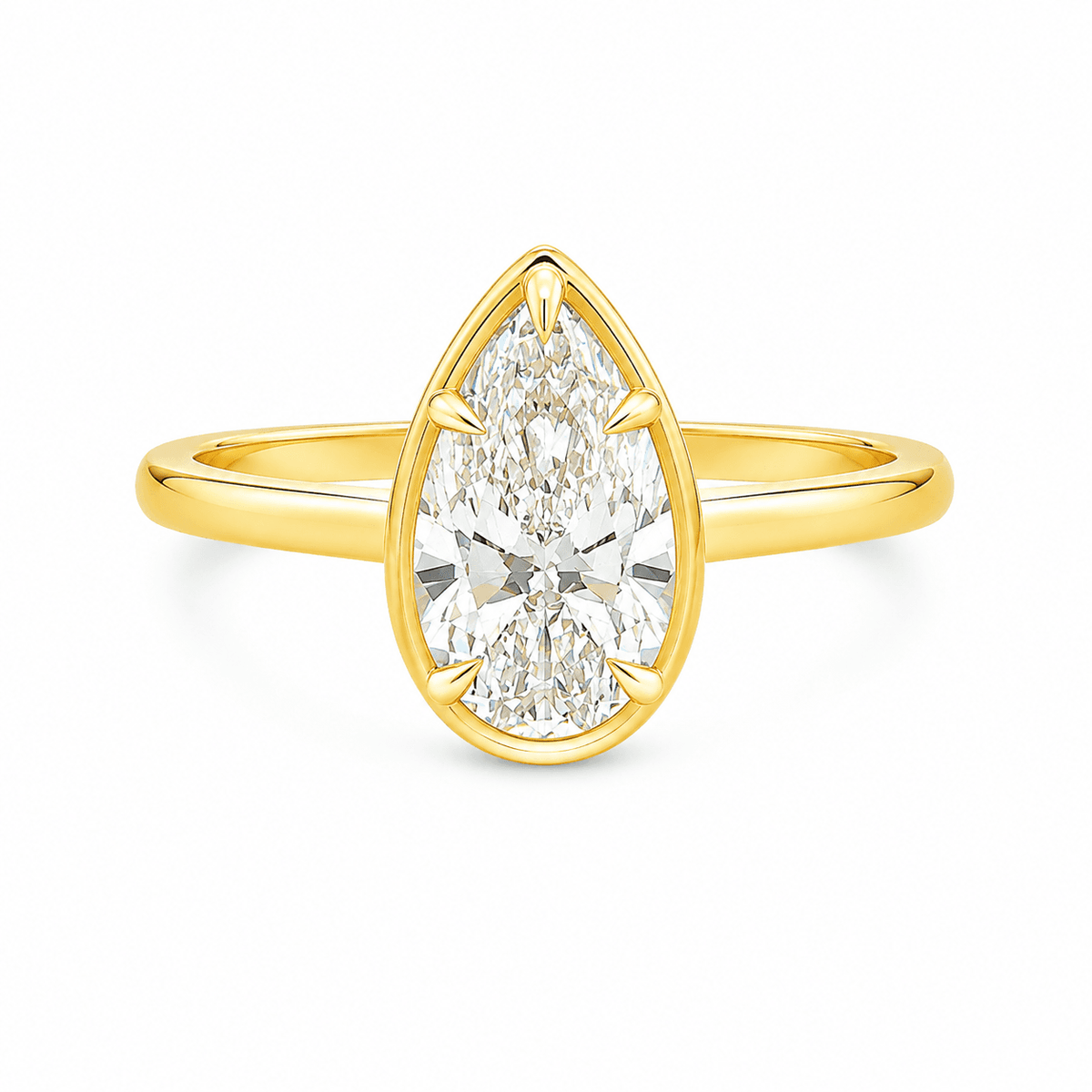 9ct Yellow Gold Pear Cut Lab Grown Diamond Georgian Style Solitaire Ring – 2.07ct TDW