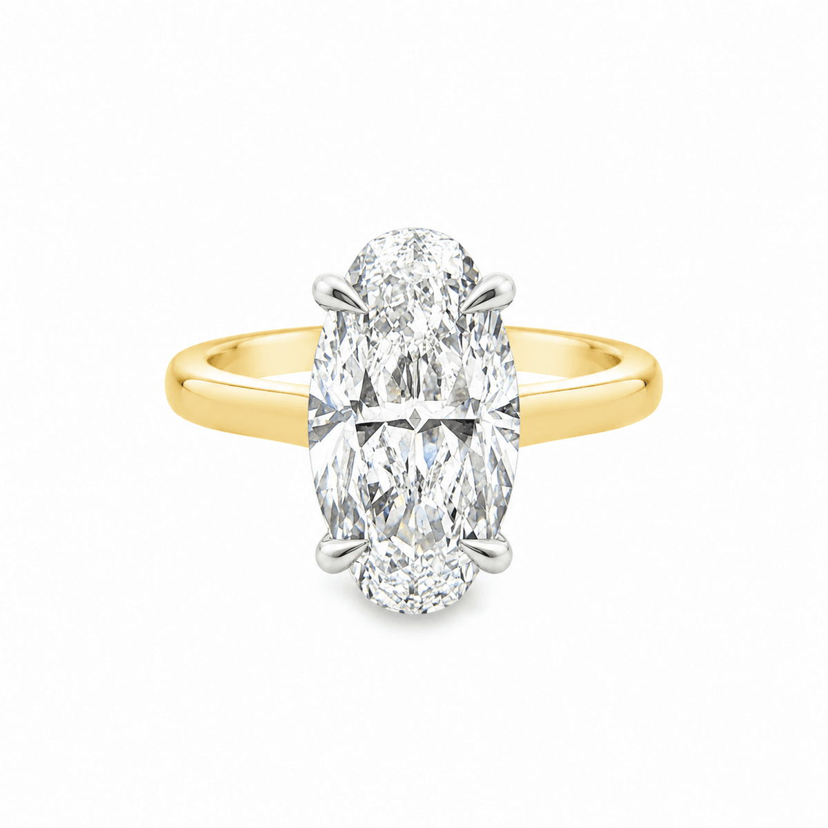 18ct Yellow & White Gold 4.09ct Moval Cut 4 Eagle Claw Solitaire Ring with Hidden Halo