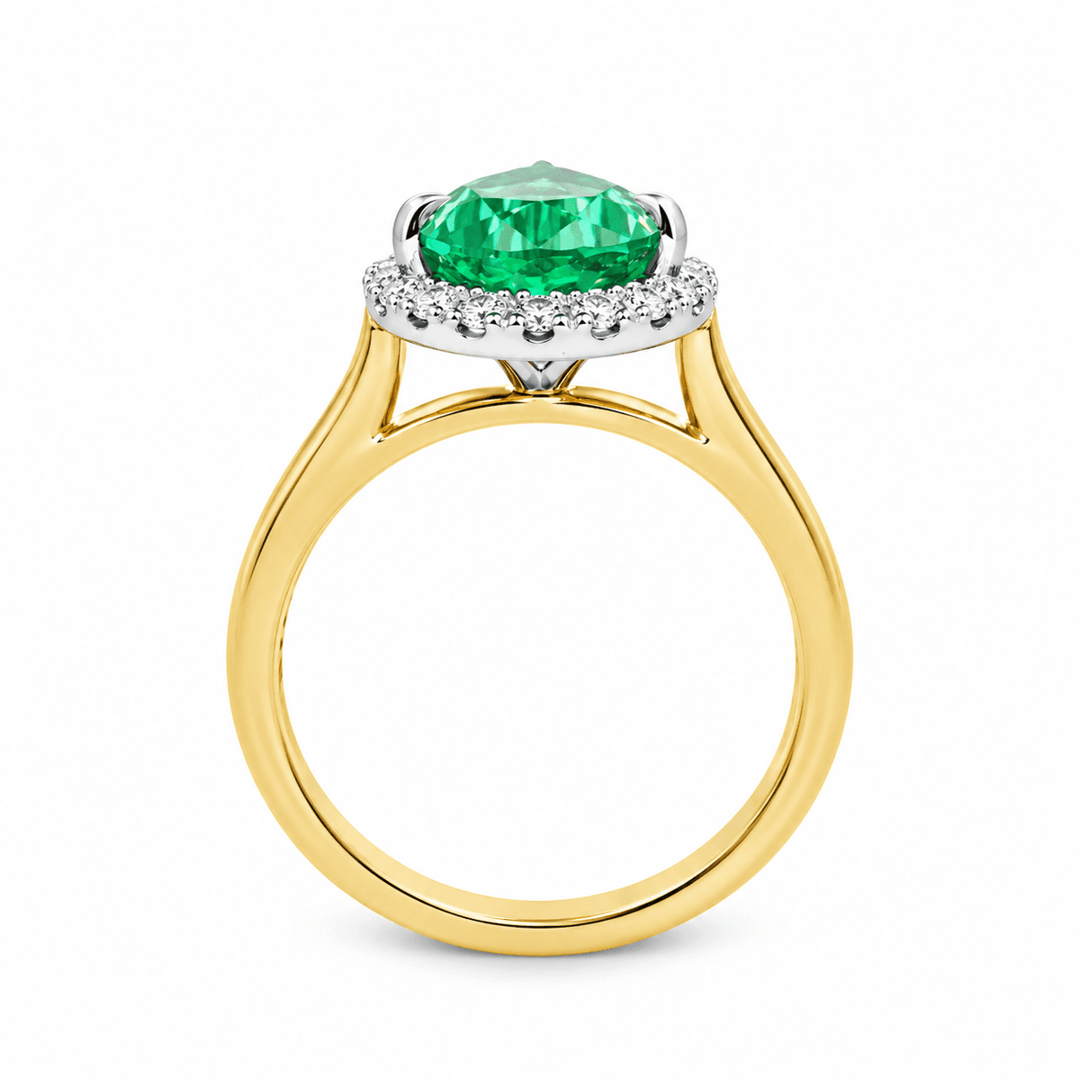 9ct Yellow & White Gold Lab Grown Green Sapphire Halo Ring – 0.33ct TDW