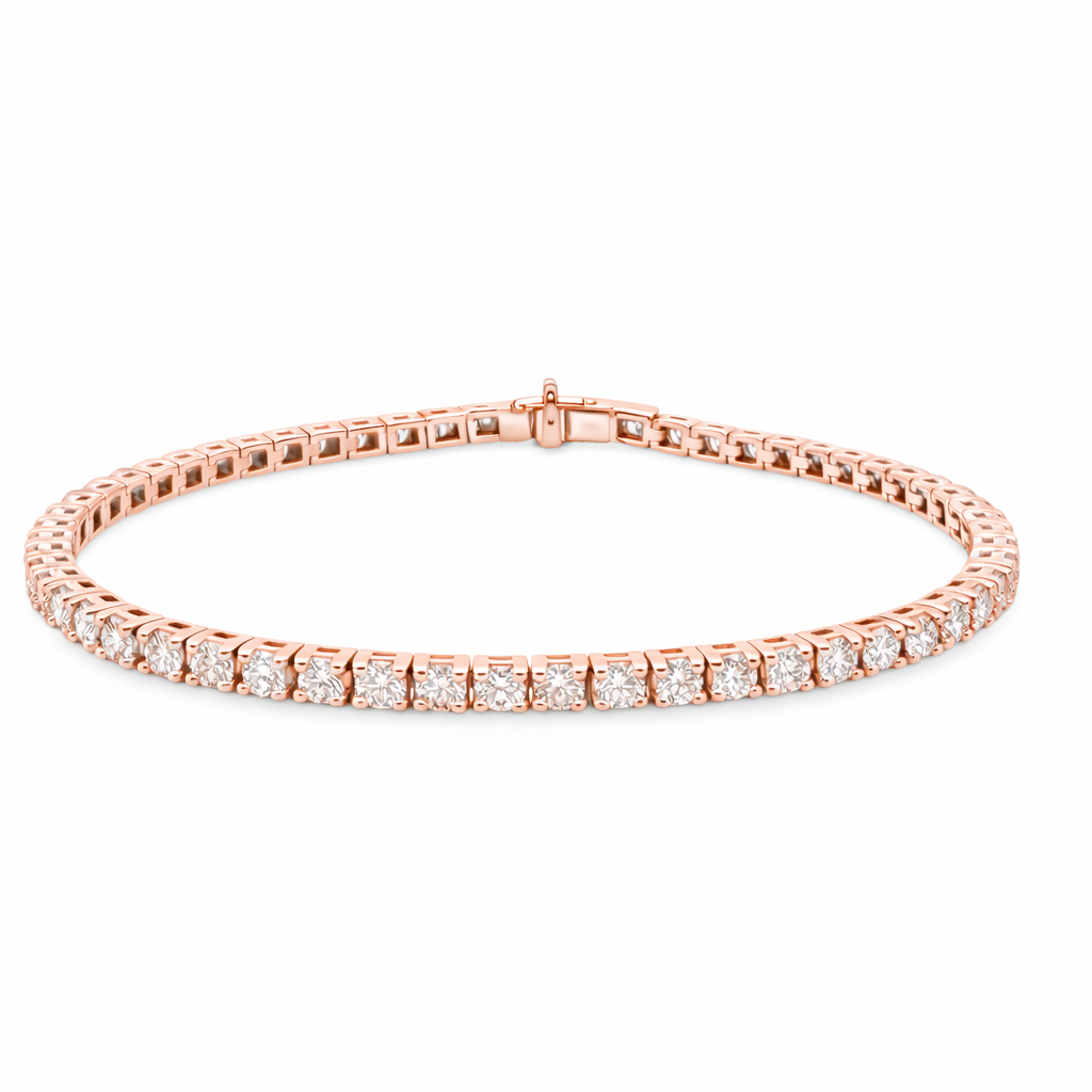 9ct Rose Gold Claw Set Round Lab Grown Diamond Tennis Bracelet – 5.88ct TDW