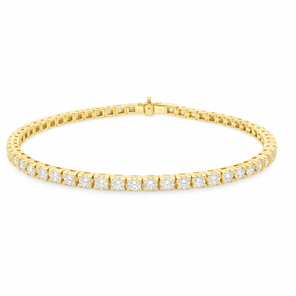 9ct Yellow Gold Claw Set Round Lab Grown Diamond Tennis Bracelet – 5.89ct TDW